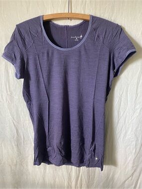 Smartwool Women’s 100% Merino Short Sleeve Scoop Tee in Lavender Purple Stripes